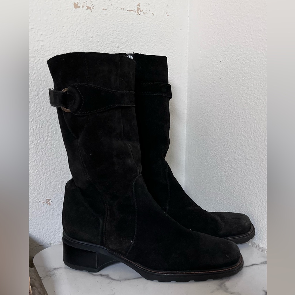 Aquatalia Womens Black Suede Leather Zip Buckle Riding Boots